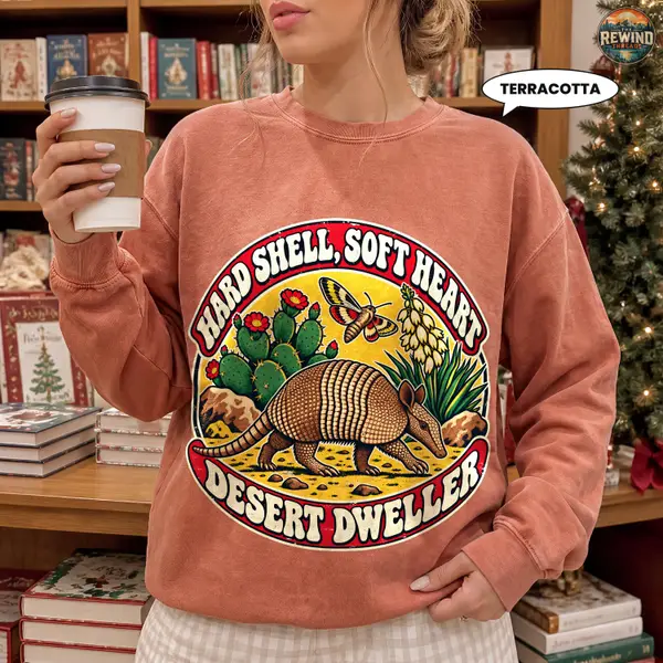 Armadillo Sweatshirt, Hard Shell Soft Heart Desert Dweller Crewneck, Retro Southwest Cactus Badge, Vintage Wildlife Gift for Her