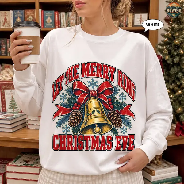 Christmas Bell Sweatshirt, Let the Merry Ring Vintage Crewneck, Retro Holly Pinecone Graphic, Cozy Holiday Gift for Her