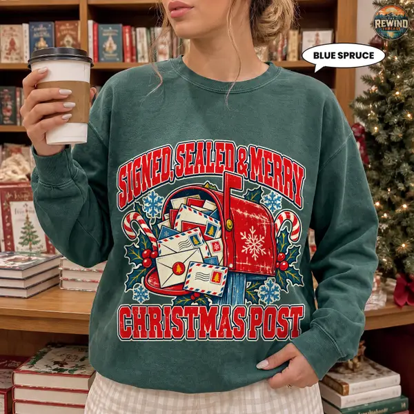 Christmas Mail Sweatshirt, Signed Sealed & Merry Vintage Crewneck, Retro Holiday Mailbox Post Graphic, Cozy Postal Worker Gift